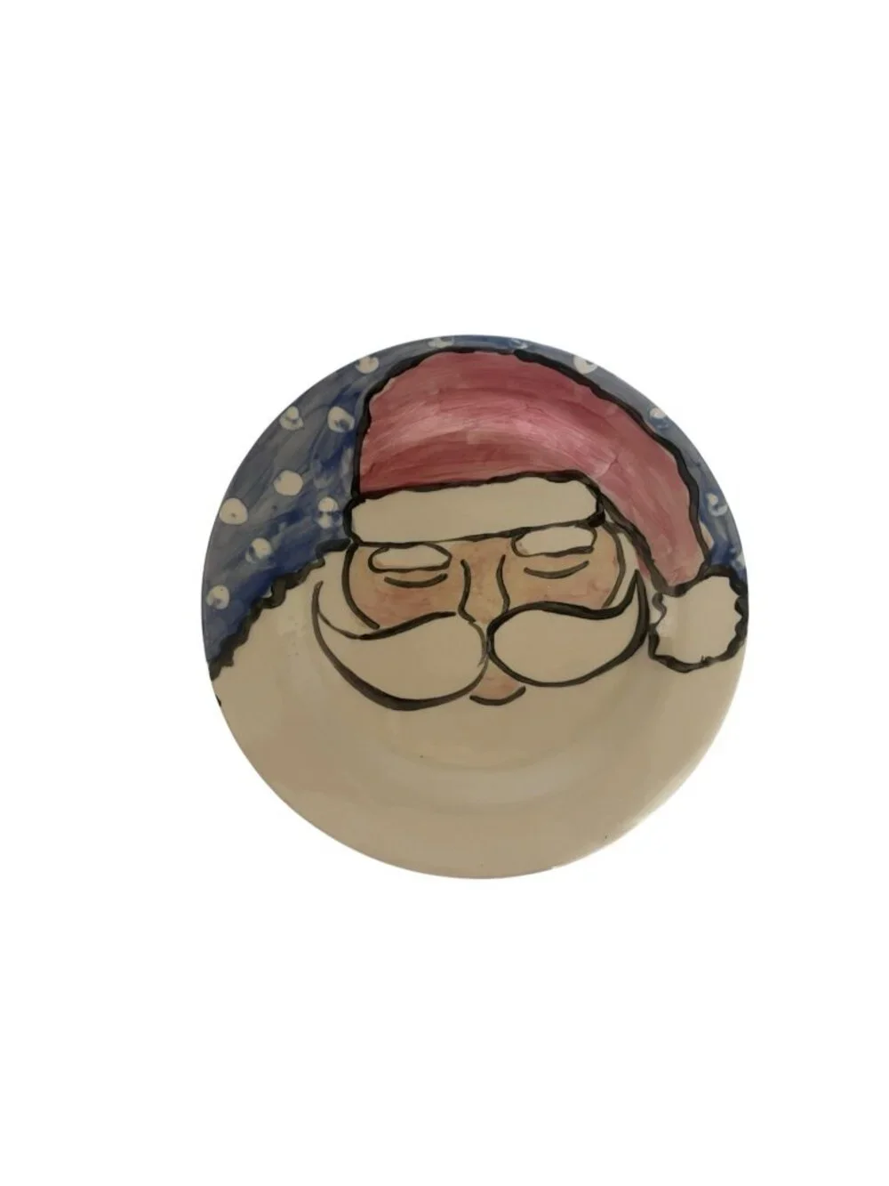 Vintage Hand Painted Santa Christmas Cookie Plate Ceramic Signed Adorable!!!